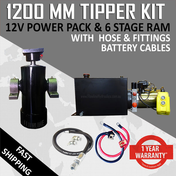 1200mm Tipper Trailer Kit - 6 Stage cylinder with Power Pack