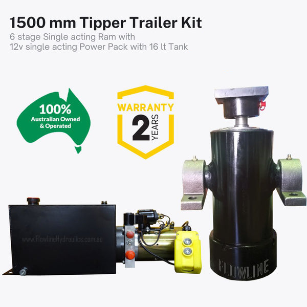 1500mm Tipper Trailer Kit - 6 Stage cylinder with Power Pack