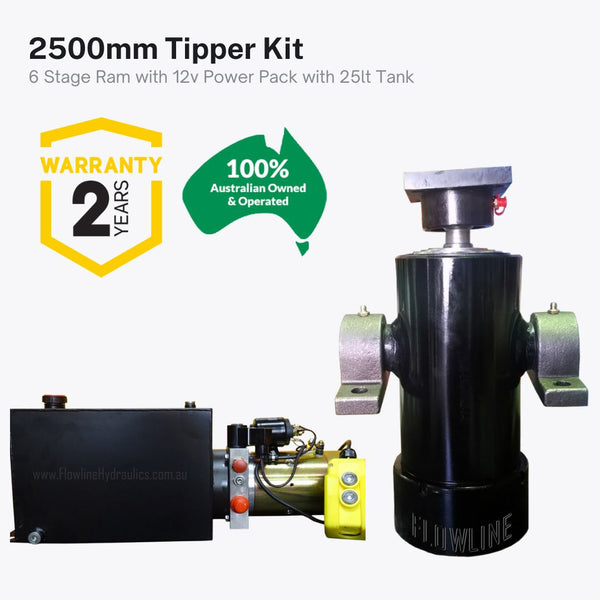 2500mm Tipper Trailer Kit - 6 Stage cylinder with 12v Power Pack