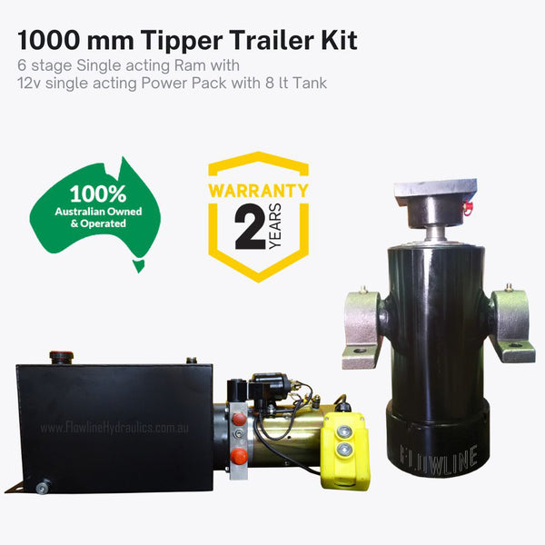 1000mm Tipper Trailer Kit - 6 Stage cylinder with Power Pack